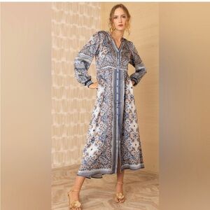 Hale Bob Elegant Blue Floral Maxi Dress L. NWT